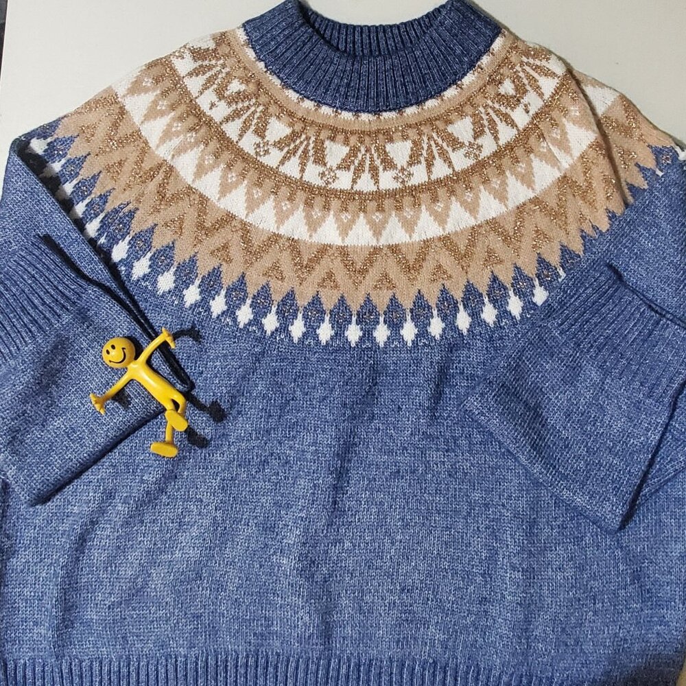 Tommy Hilfiger Women's Navy Half Snowflake Raglan Sweater